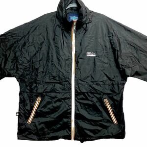 First Down Rain Jacket Mens L Black Anorak Full Zip Hooded Coat Vintage